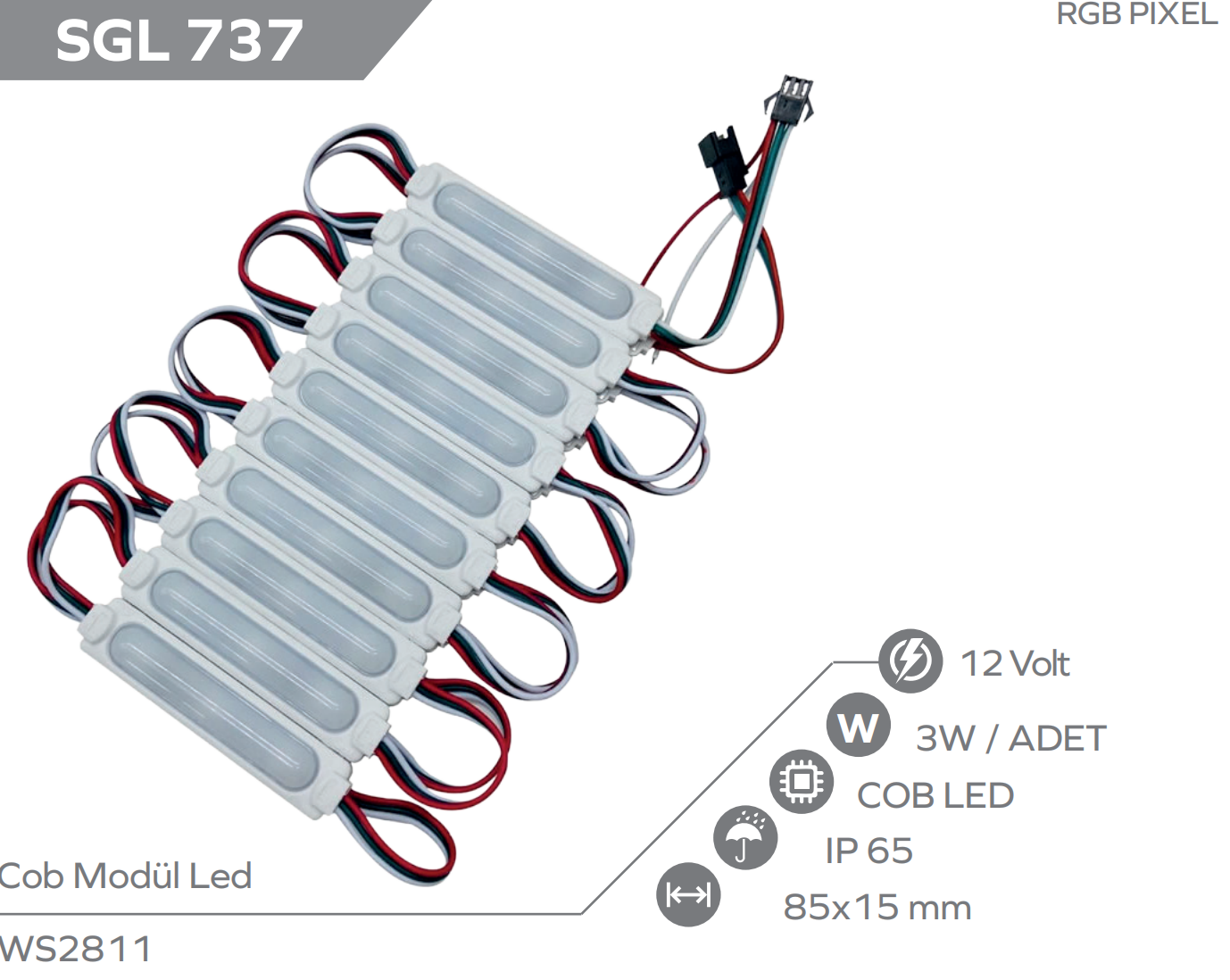 12v 3w Pixel RGB Modül Led 20 Adet
