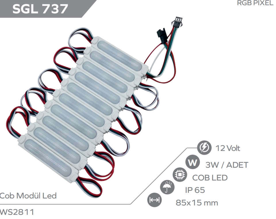 12v 3w Pixel RGB Modül Led 20 Adet