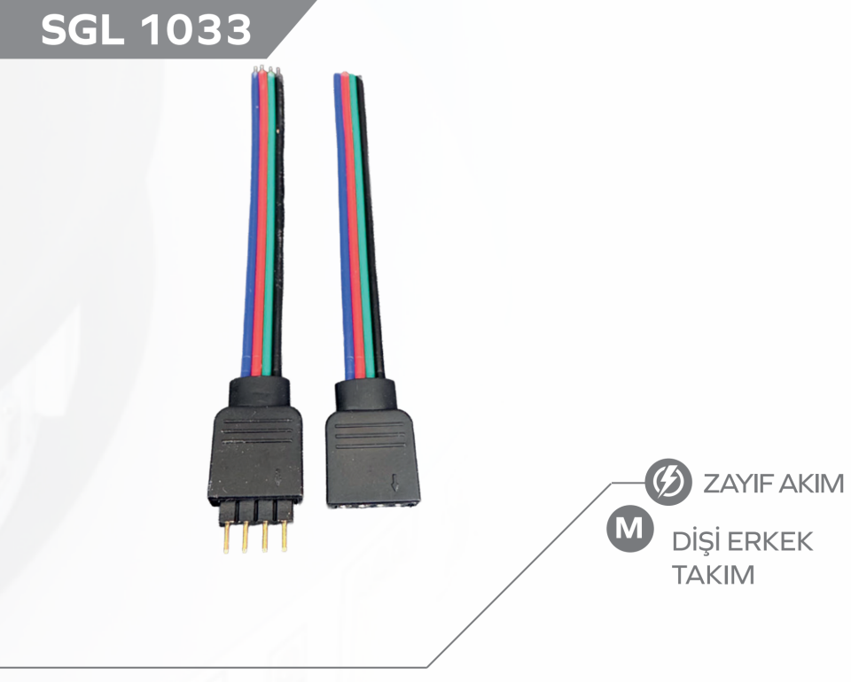 RGB Şerit Led Soketli Kablo 4 Pin Erkek İğneli