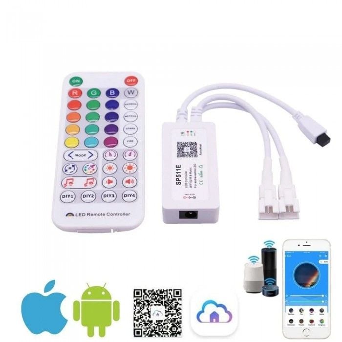 SP511E Müziğe/Sese Duyarlı WiFi'li APP Kumandalı Adreslenebilir Pixel Şerit Led Kontrol Cihazı