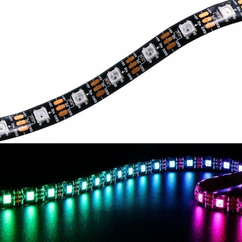 5V WS2812B Adreslenebilir RGB Şerit Led 5 Metre iç mekan