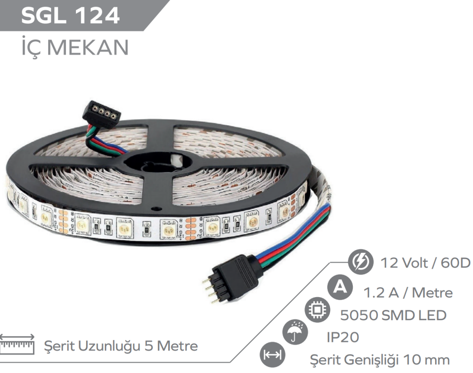 12V Rgb Şerit Led İç Mekan (5 METRE)