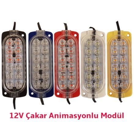12 Volt 2.4 Watt AMBER Animasyonlu Çakar Modül 12 Ledli
