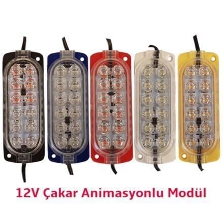 12 Volt 2.4 Watt AMBER Animasyonlu Çakar Modül 12 Ledli