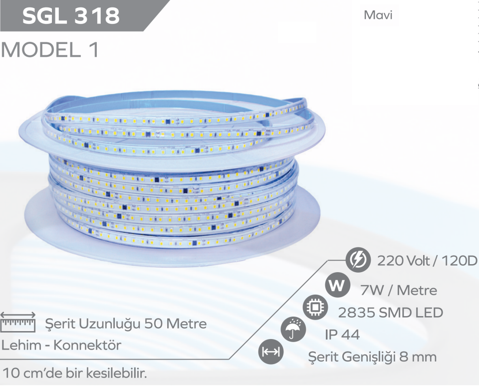 220V Şerit Led Mavi Model 1