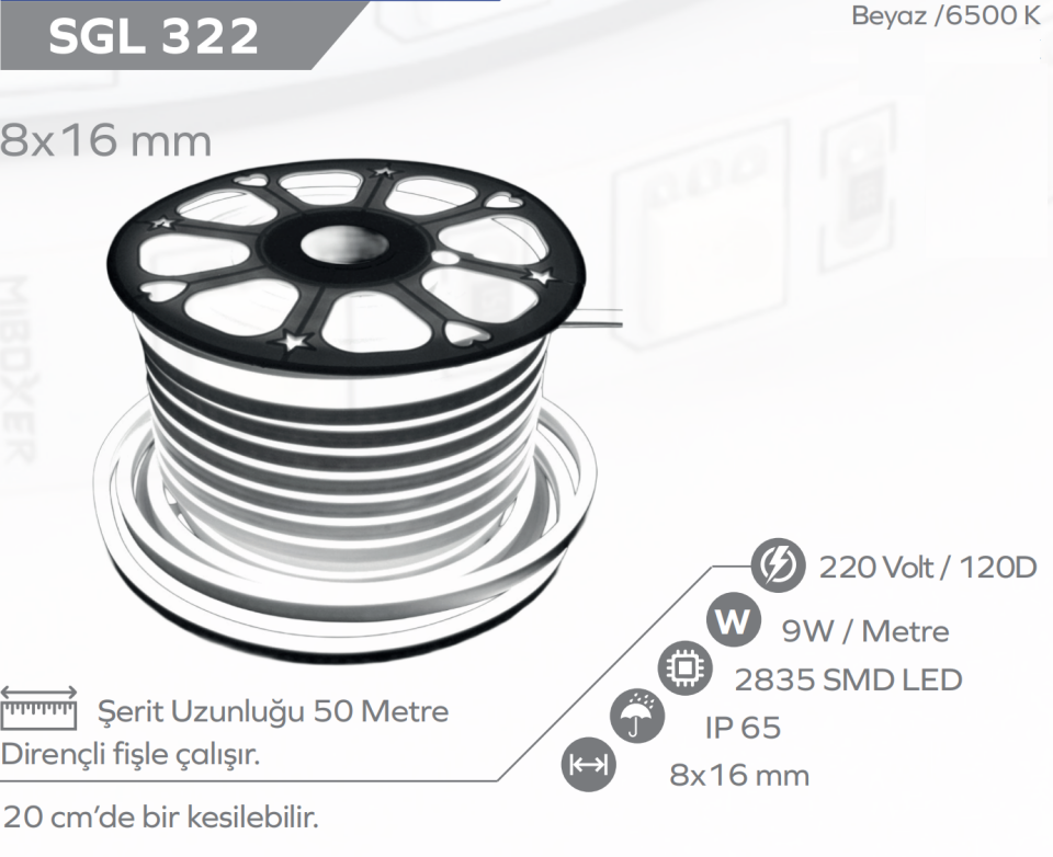 Beyaz Neon Led 220V 8x16MM