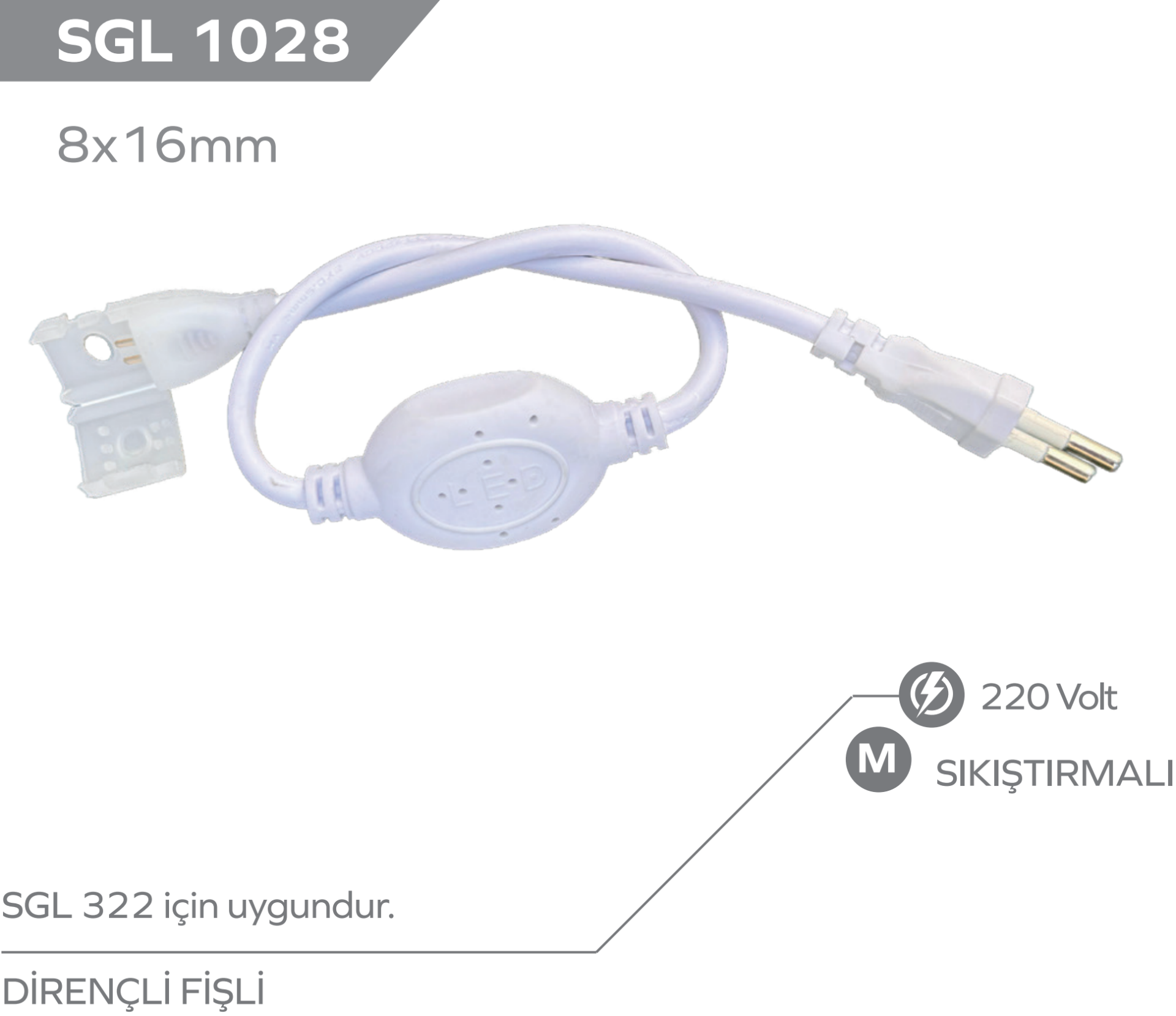 220v Neon Led Fiş Soket 8x16mm