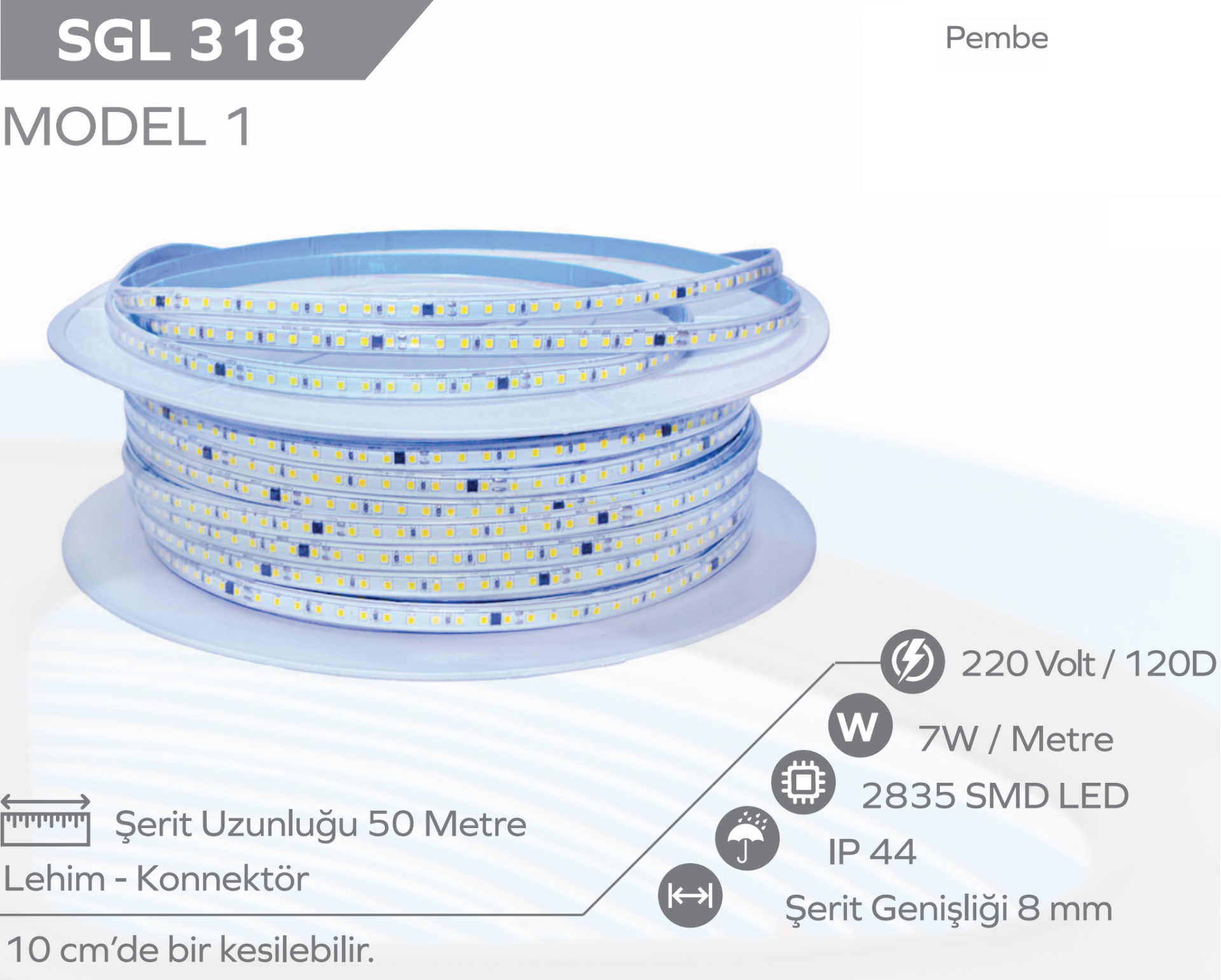 220V Şerit Led Pembe Model 1 35 metre