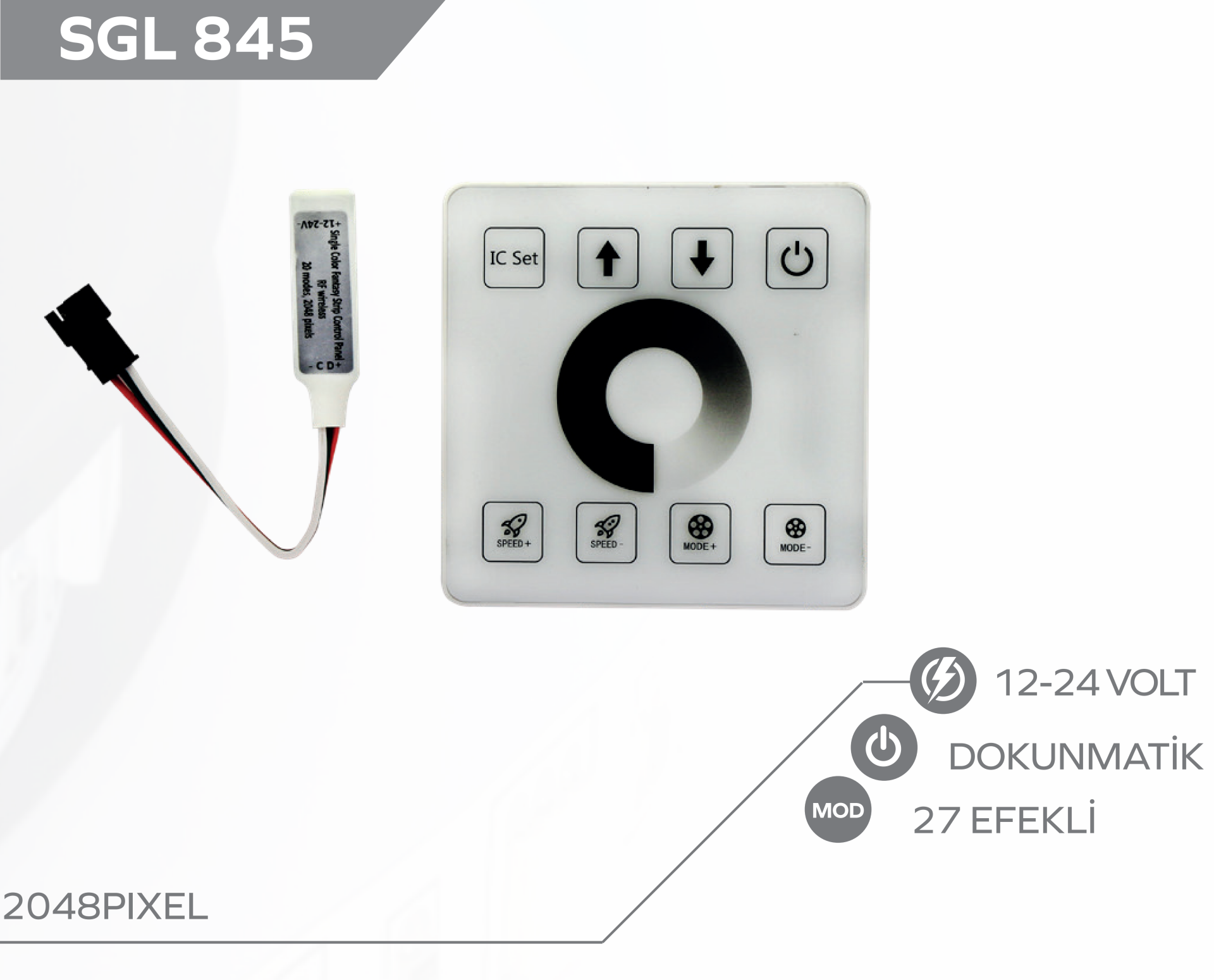 Duvar Tipi Tek Renk Pixel Şerit Kontrol 12-24 Volt