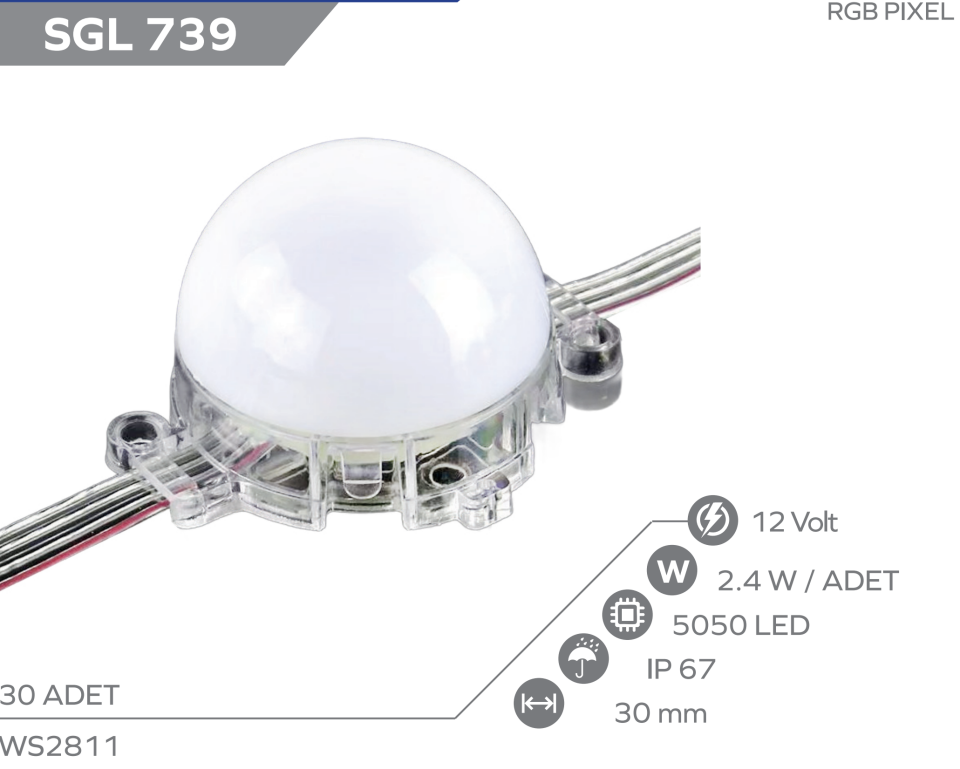 ARGB Pixel Led RGB 12v 30mm (30 adet)