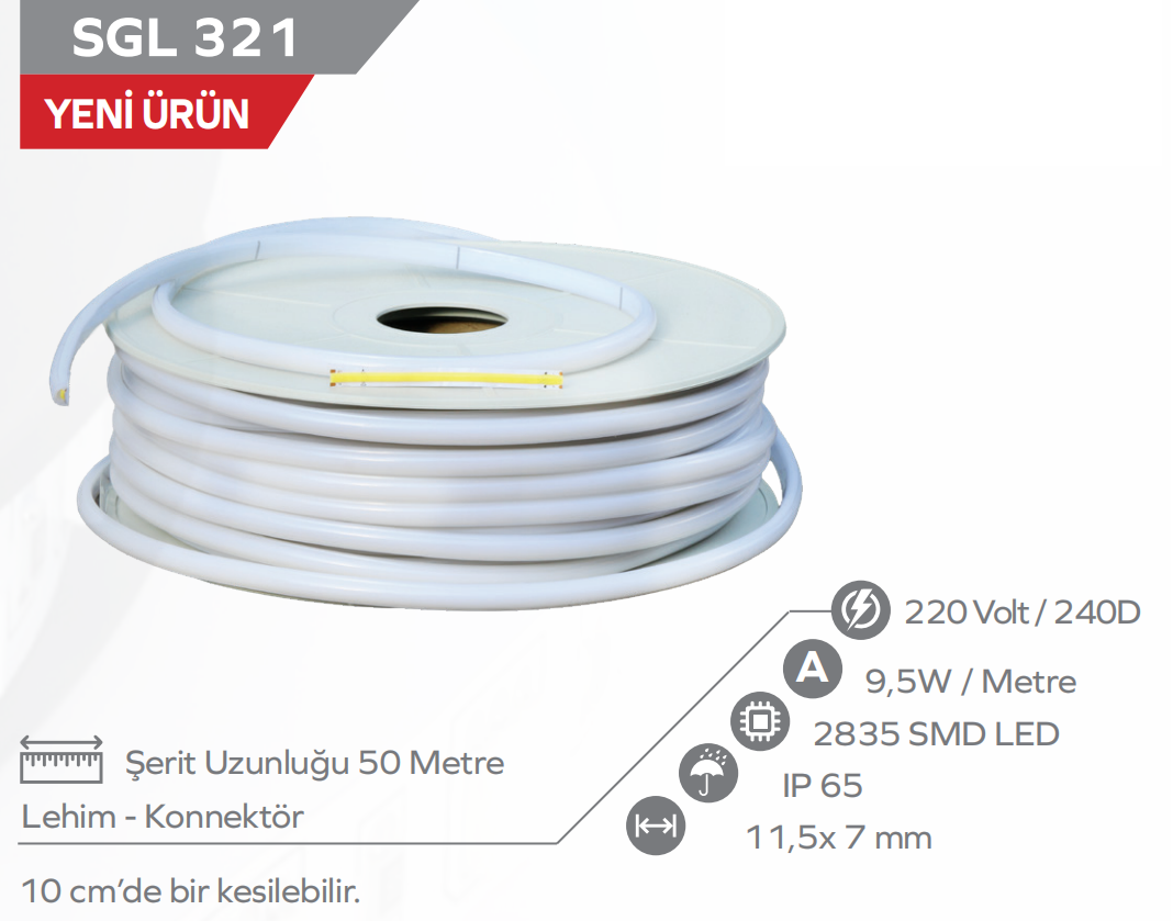 COB YASSI NEON LED 220V - Beyaz