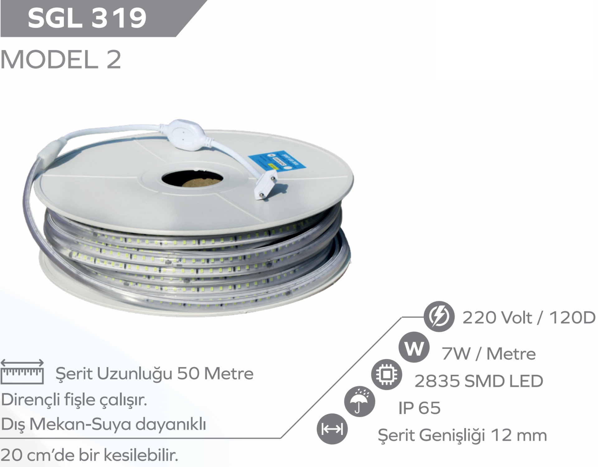 220V Şerit Led Kırmızı Dış Mekan IP65 MODEL 2