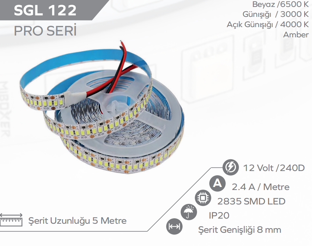 12V 240 Cipli Şerit Led 5 Metre