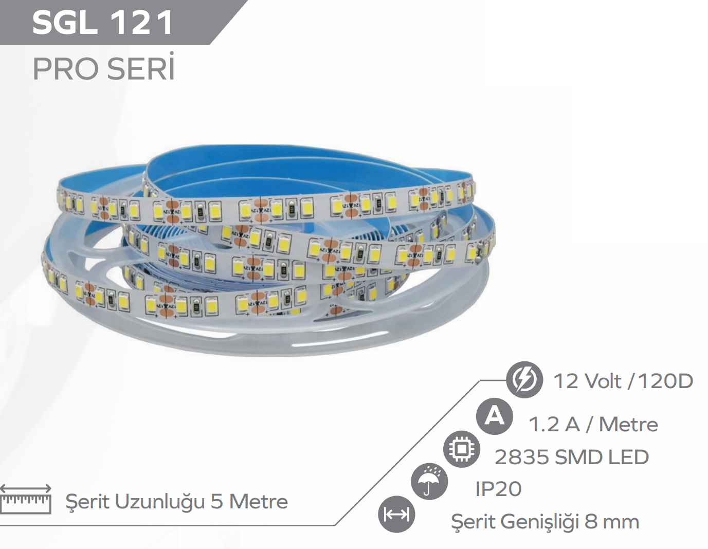 12V 120 Cipli Şerit Led 5 Metre