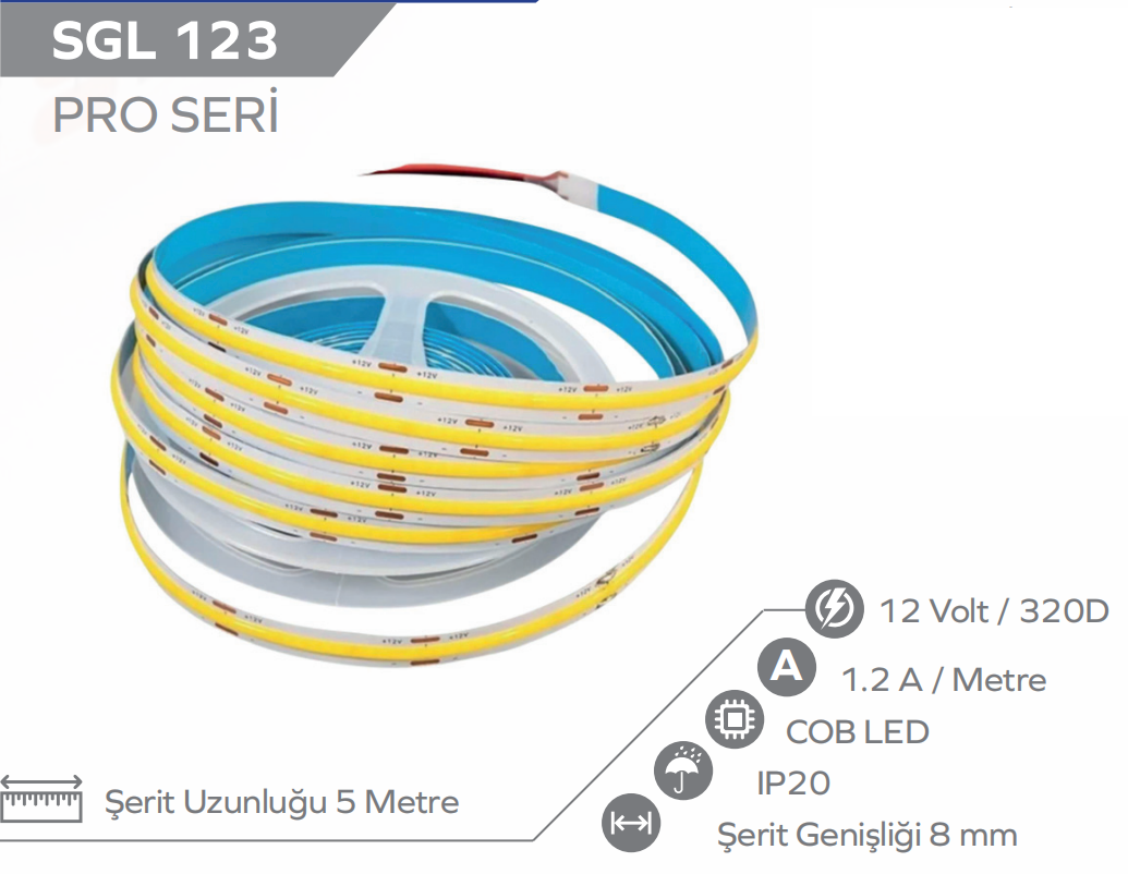 12V 8MM İnce Cob Şerit Led 5 Metre