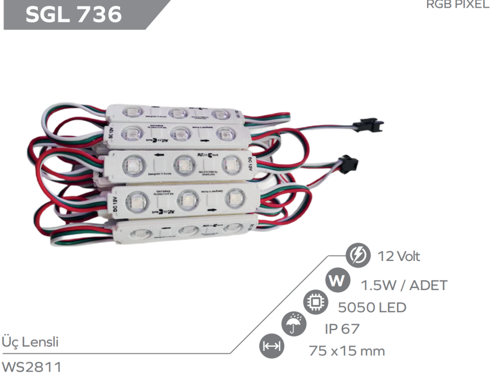 12v 1.5w Pixel RGB Modül Led 20 Adet
