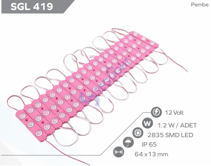 12V 1.2W Modül Led Pembe 20 Adet