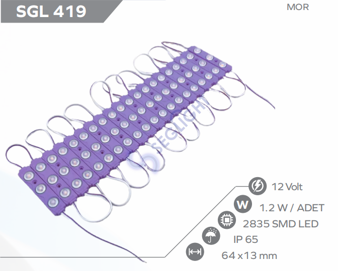 12V 1.2W Modül Led Mor 20 Adet